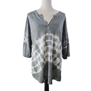 POL Tie Dye Tunic Top Gray Textured Long Sleeve Lagenlook Small